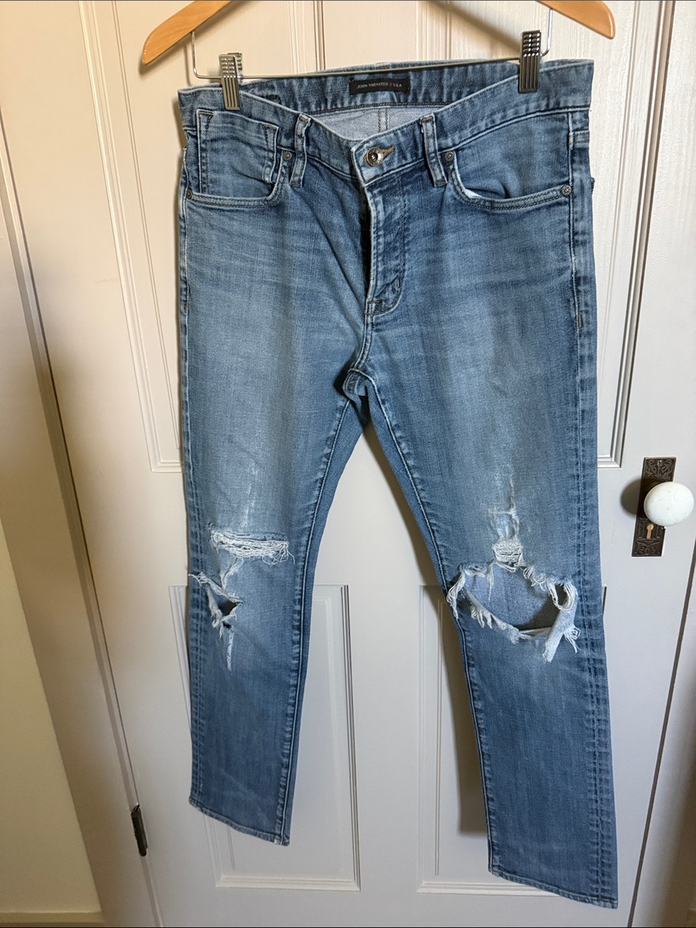 John Varvatos Distressed Slim Straight Blue Jeans